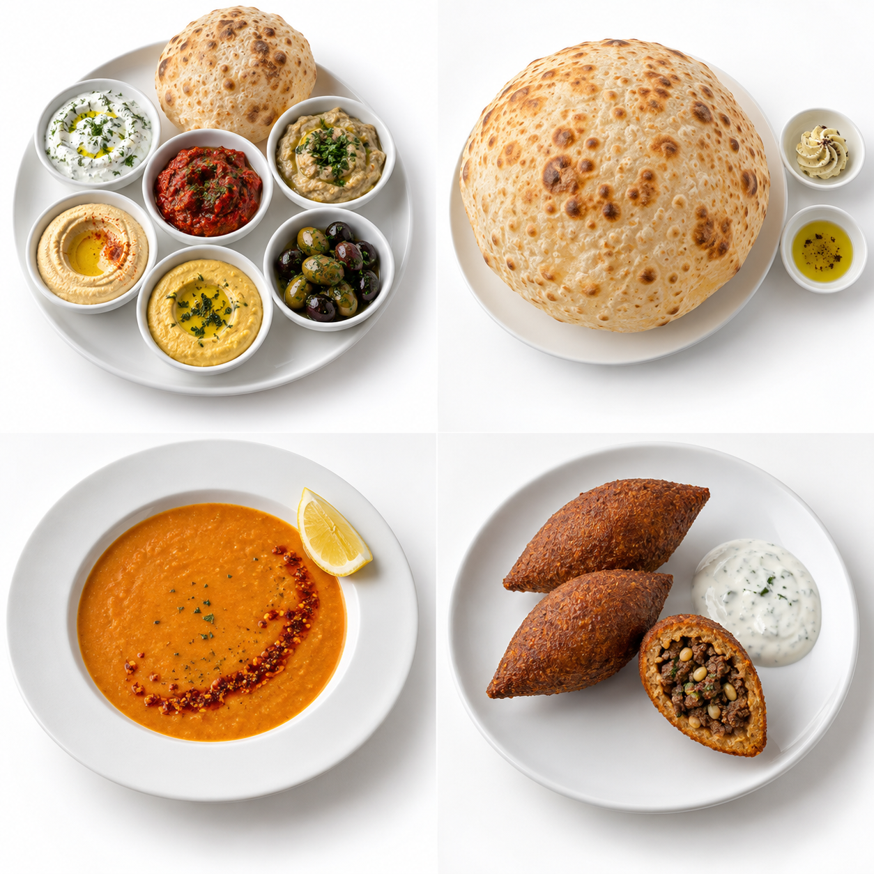 MAVI meze presentation with lavash, dips and olives